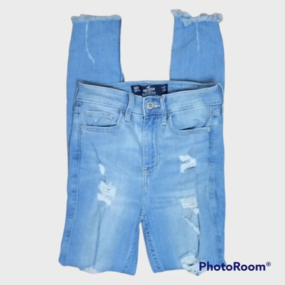 Hollister High Rise Super Skinny Distressed Raw Hem Women's Jeans Size 00S - Picture 2 of 4